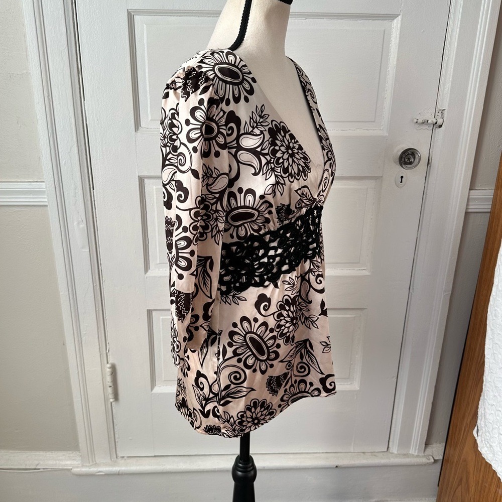 3/$20 💥 Metrocity Floral Print Women's Babydoll Top Satin Crochet Y2K Fairy Boho - Picture 9 of 15